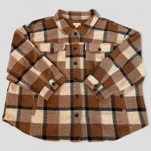 Ava & Viv Womens Shirt Jacket Shacket Fleece Brown Tan Plaid Cozy Comfort Sz 4X